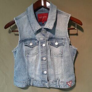 GUESS Denim Vest Women's Sleeveless Jacket Faded Frayed Distressed Size Large